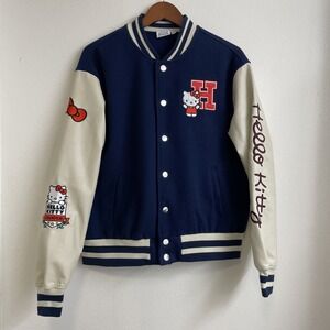 Hello Kitty Aeropostale Bomber Varsity Jacket Faux Leather Logo Sleeves Women M